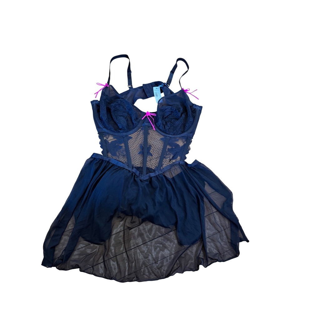 NWT Torrid babydoll Romantic Lace and Mesh Underwire Black Pink Bows Size 2x